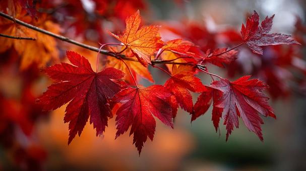 秋の深まりを感じる真っ赤な葉の写真