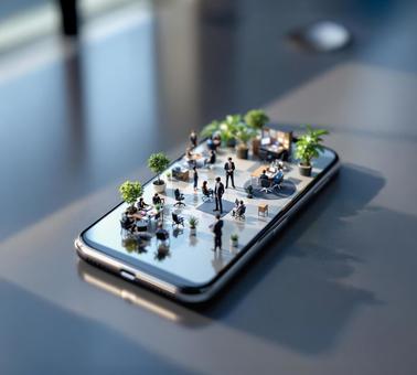 スマホ上のミニチュアオフィス スマホ上のミニチュアオフィスの写真
