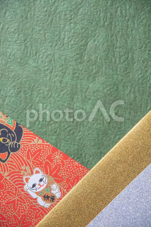 新年・お祝い　メッセージカード 緑,金,銀の写真素材