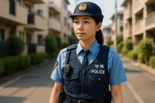 地域パトロール中の女性警察官 地域パトロール中の女性警察官の写真