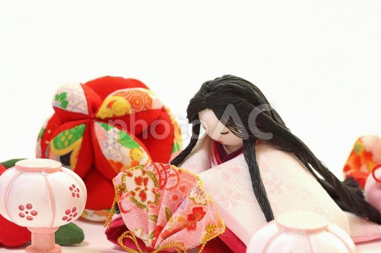 ひな祭り背景　ちりめんの縁起物とお雛様 ひな祭り,つるし飾り,お雛様の写真素材