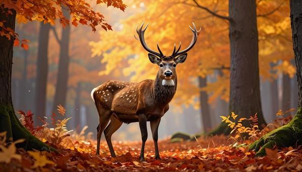 紅葉と鹿 紅葉と鹿の写真