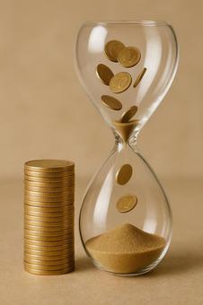 時は金なり(砂時計と金貨) 時は金なり(砂時計と金貨)の写真