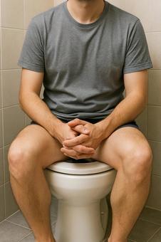 トイレに座る男性の写真