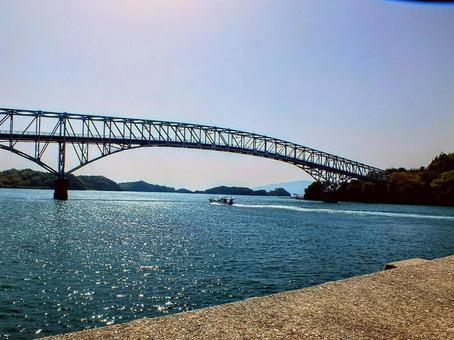 Photo, nagashima ohashi, island shadow, fishing boat, 