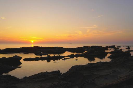 Photo, setting sun, sunset, evening landscape, 