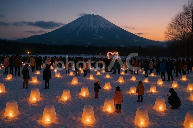 冬の雪まつり、雪灯籠と人々 雪まつり,雪灯籠,人々の写真素材