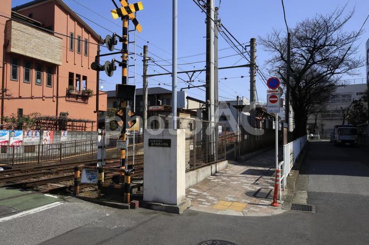 都電　（ジョイフル三の輪商店街） 都電,荒川一中前駅,レールの写真素材