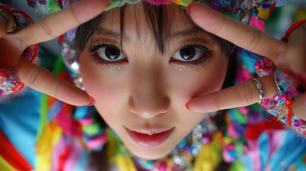カラフルなヘアアレンジをした女性 カラフルなヘアアレンジをした女性の写真