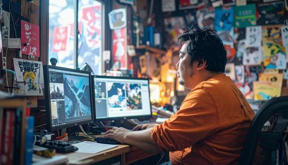 パソコンをする男性 パソコンをする男性の写真