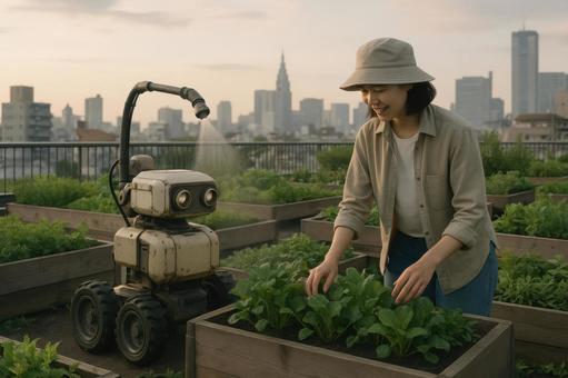 屋上菜園を管理するロボット 屋上菜園を管理するロボットの写真