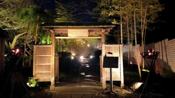 竹林と灯籠が照らす夜の日本庭園 日本庭園,夜,竹林の写真素材