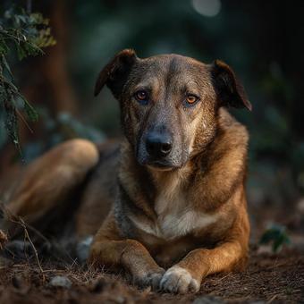 安らかに伏せる保護犬のポートレート 安らかに伏せる保護犬のポートレートの写真