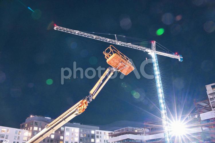 真夜中のボストンの工事現場 海外,ボストン,夜景の写真素材