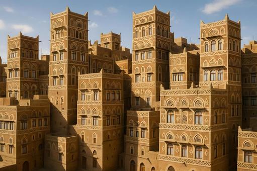 サナア泥レンガ街並の写真