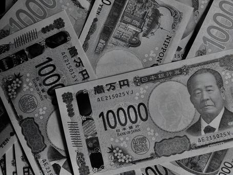 大量の一万円札紙幣(白黒) 大量の一万円札紙幣(白黒)の写真