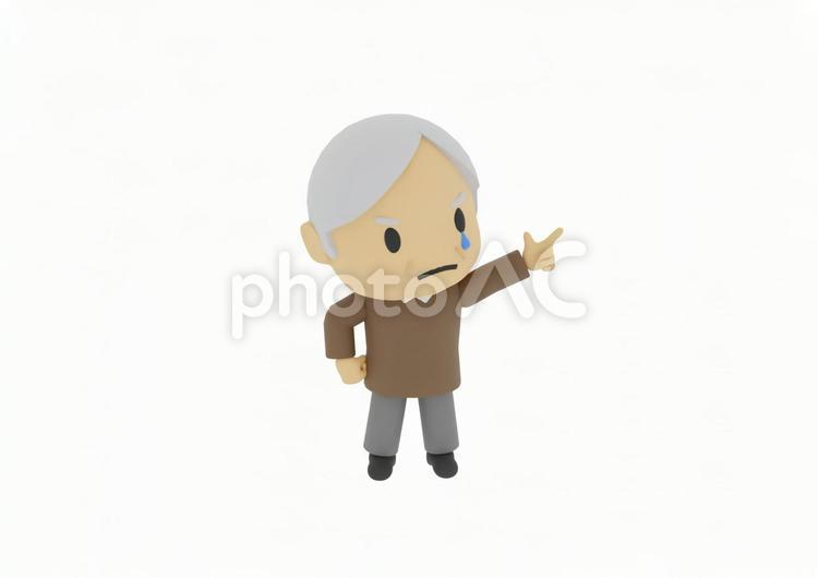 悔し涙で指を指す私服 老人祖父 中年男性 健康,カジュアル,ナチュラルの写真素材