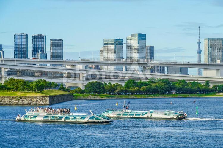 お台場から見える東京都内の街並み お台場,レインボーブリッジ,東京タワーの写真素材