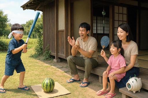 夏休みの風景 スイカ割り 夏休みの風景 スイカ割りの写真