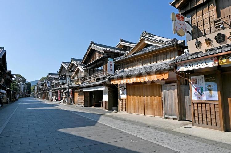三重・伊勢市 伊勢内宮前 おはらい町 伊勢神宮前,おかげ横丁,おはらい町通りの写真素材