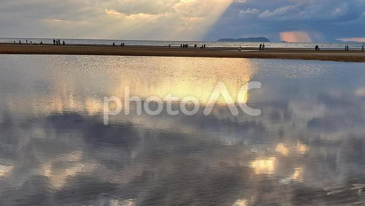 父母ケ浜の夕暮れ 反射,自然,風景の写真素材