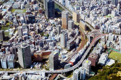 東京都千代田区飯田橋三丁目付近を空撮 空撮,航空写真,飯田橋の写真素材