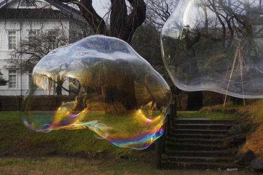 二つの大きなシャボン玉 二つの大きなシャボン玉の写真