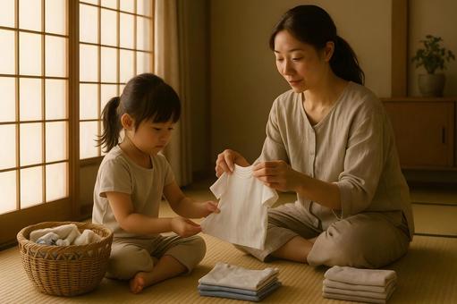 母と娘の洗濯時間 母と娘の洗濯時間の写真