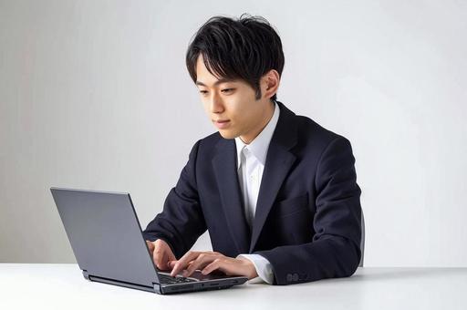 パソコンを使って仕事をするビジネスマン パソコンを使って仕事をするビジネスマンの写真