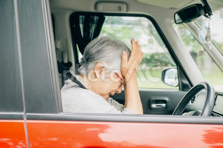 自動車の運転をする高齢者女性 交通事故,高齢者,運転の写真素材