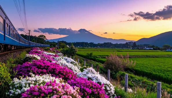 ツツジの花畑の中を走るブルートレインの旅 ツツジの花畑の中を走るブルートレインの旅の写真