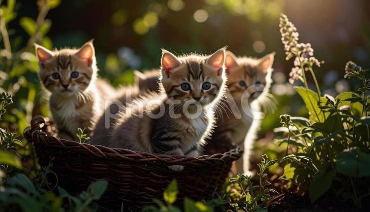 かわいい子猫、自然の中でのんびり 猫,子猫,ペットの写真素材