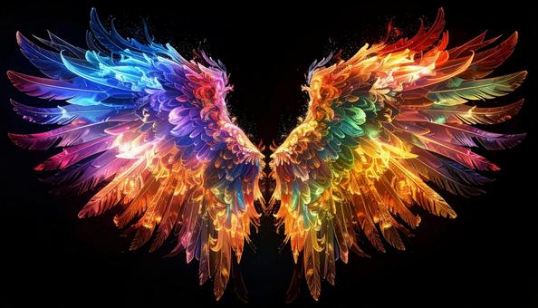光に包まれた虹色の翼 光に包まれた虹色の翼の写真