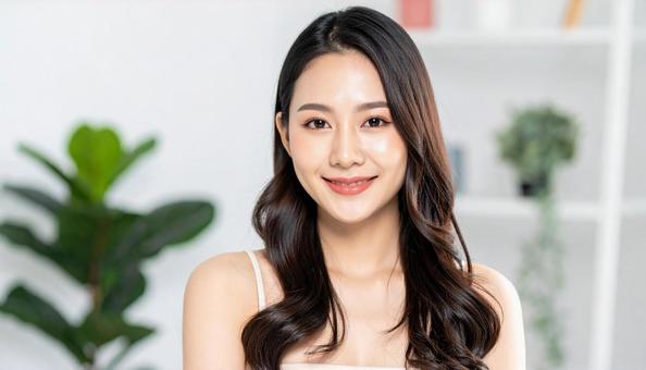 韓国風のスキンケアをする女性の写真