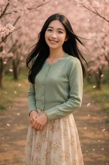 花柄スカートの女性(春・全身ポートレート 花柄スカートの女性(春・全身ポートレートの写真