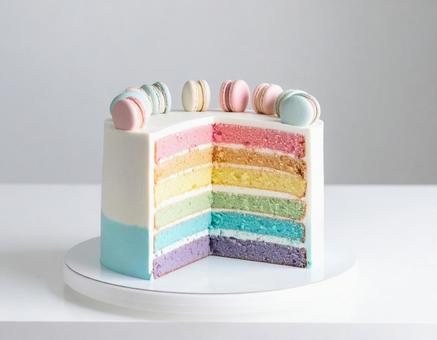 パステルカラーのケーキ マカロン パステルカラーのケーキ マカロンの写真