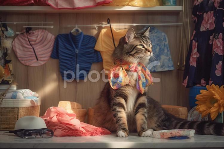 海の家を店番ネコ 動物,ネコ,生き物の写真素材