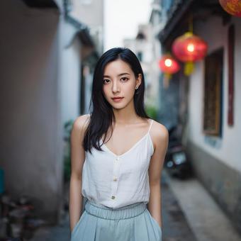 白いトップスと水色のスカートの女性 白いトップスと水色のスカートの女性の写真
