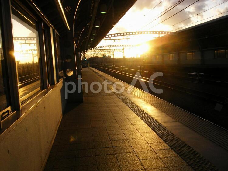 夕暮れのホーム 夕暮れ,ホーム,電車の写真素材
