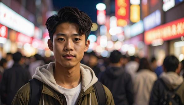 都会の夜の繁華街の男性B 都会の夜の繁華街の男性Bの写真