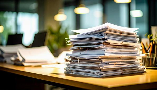 書類まみれの会社の机 書類まみれの会社の机の写真
