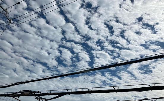 電線越しに見える空 電線越しに見える空 空,雲,電線の写真素材