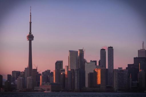 トロントの日没スカイライン トロント,カナダ,スカイラインの写真素材