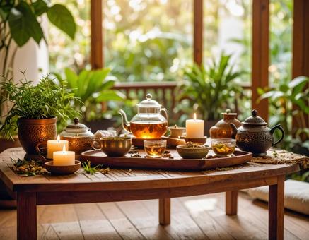 緑と光に癒されるリラックスタイムの写真