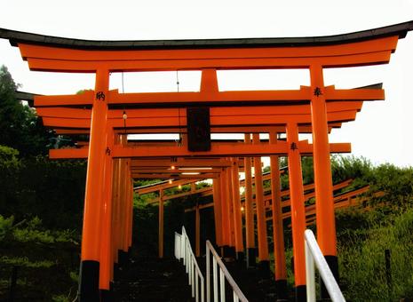 朱色の神秘的な鳥居の浮羽稲荷神社 朱色の神秘的な鳥居の浮羽稲荷神社 福岡,鳥居,うきはの写真素材