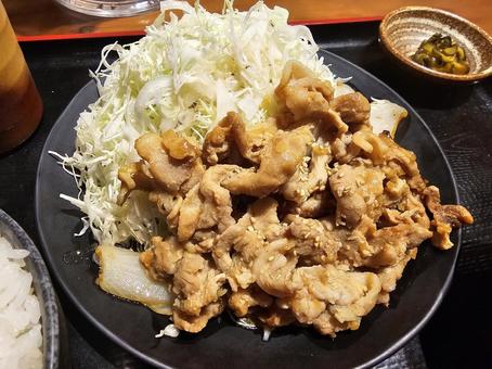 しょうが焼き しょうが焼き 豚肉,キャベツ,ランチの写真素材