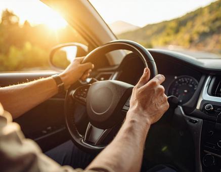 自動車の運転席から見える景色 自動車の運転席から見える景色の写真