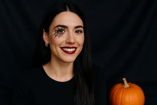 蜘蛛の巣メイクの笑顔の写真