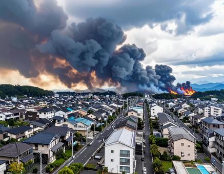 火災が起こった住宅地の写真