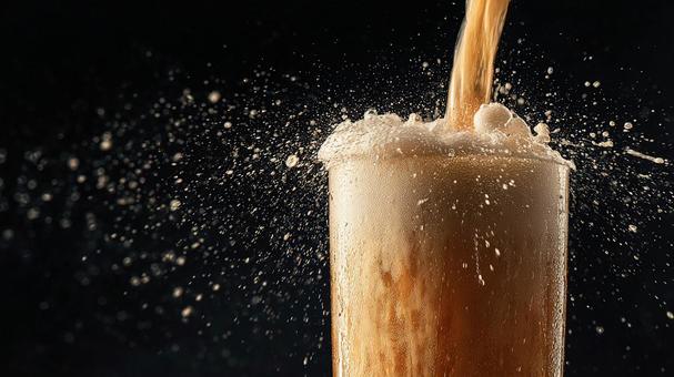 活気あるビールの泡と滴 活気あるビールの泡と滴の写真